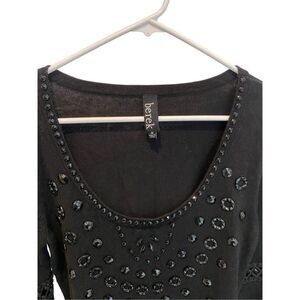 Berek Black Knit Gem Embellished Sweater Bell Sleeves